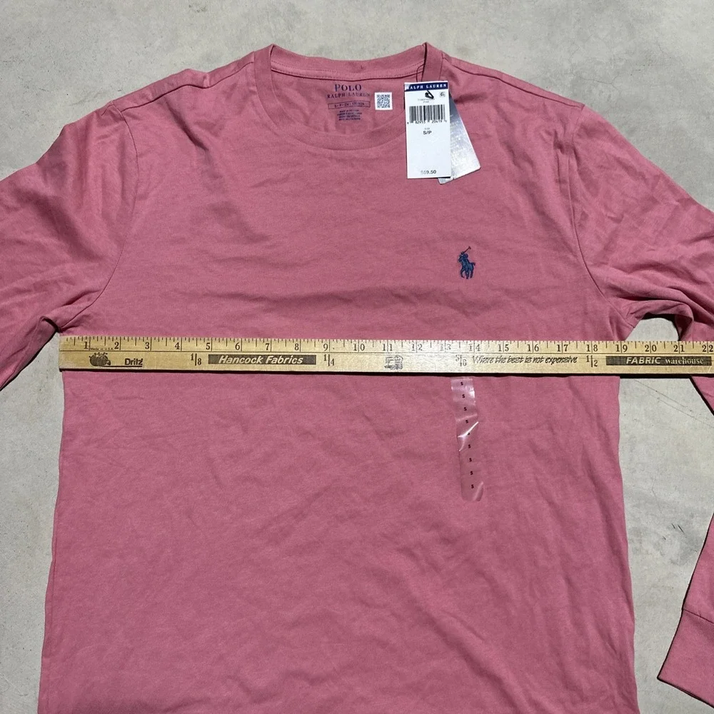 Men's Polo Ralph Lauren Pink Crew Neck Cotton Knit Logo T-Shirt Long Sleeve SZ S
